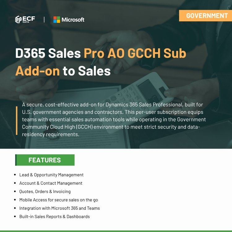 D365 Sales Pro AO GCCH Sub Add-on dashboard for government agencies