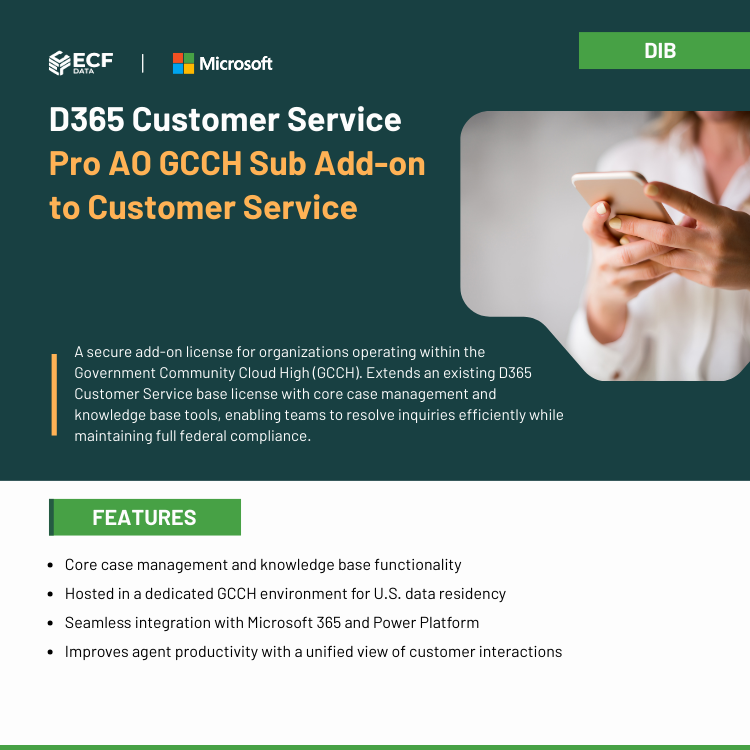 Dynamics 365 Customer Service Pro AO GCCH Add-On for secure case management