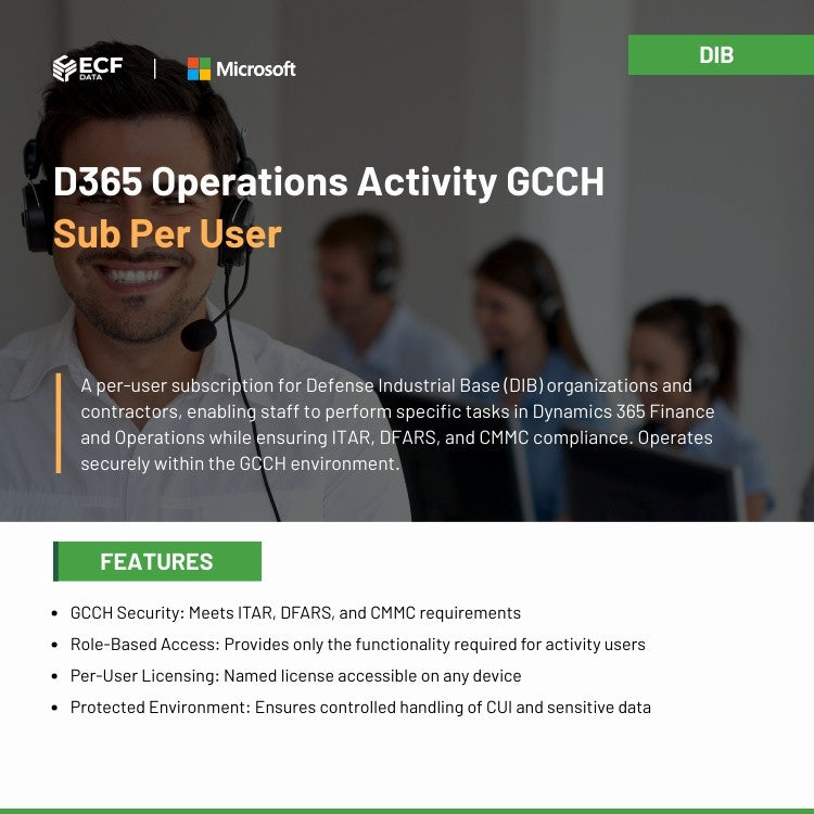 D365 Operations Activity GCCH Sub Per User license for secure government access.
