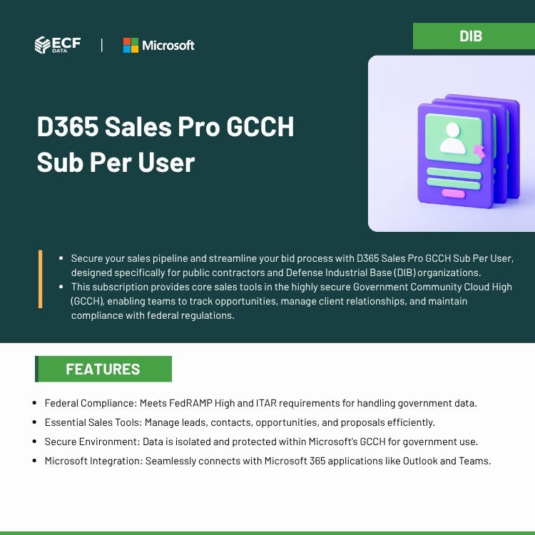 D365 Sales Pro GCCH Sub Per User license for public contractors