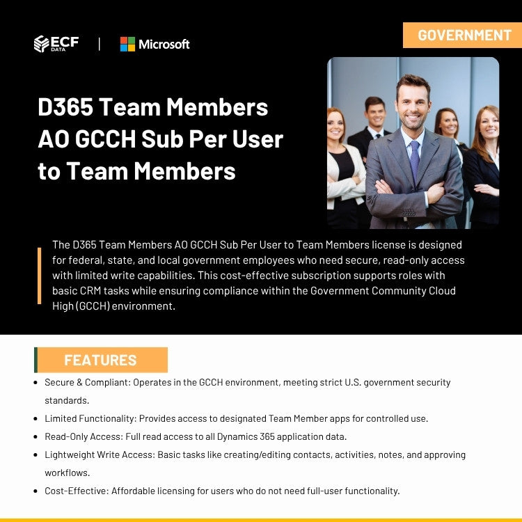 D365 Team Members AO GCCH Sub Per User license for government employees